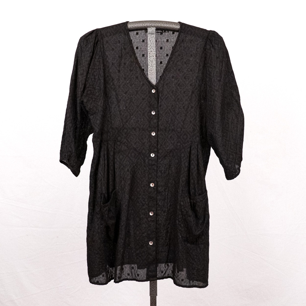 Gudrun Sjoden 100% Organic Cotton Tunic Top MEDIUM Lightweight Black Lagenlook